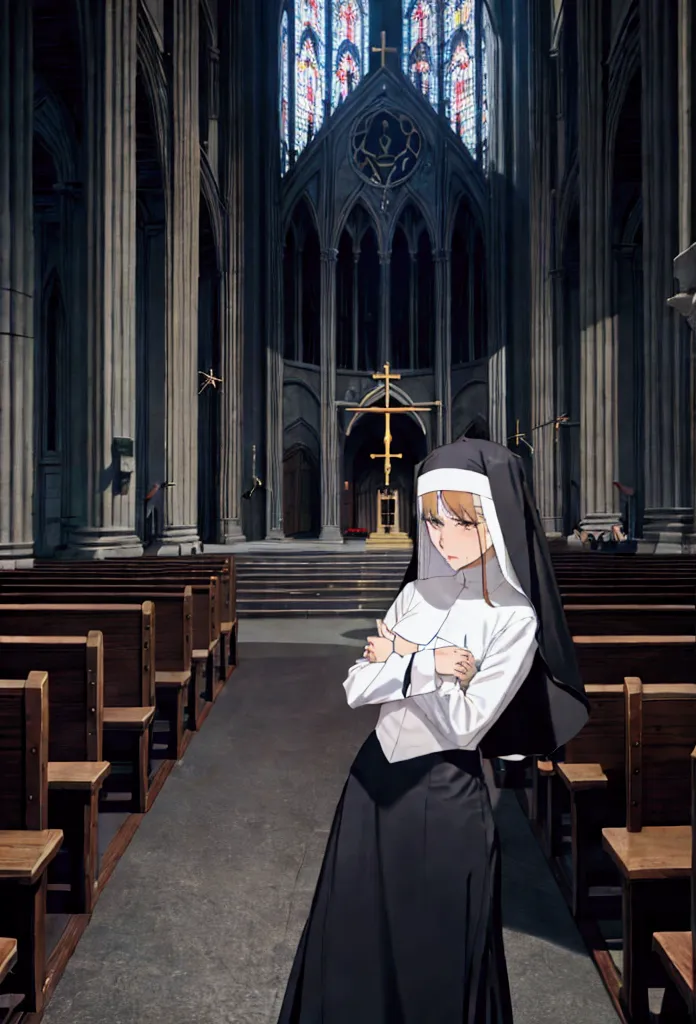 Nun attacked by lustful demon、Scenery inside the church