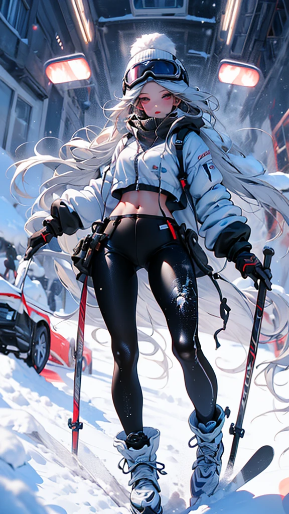 Epic CG masterpiece, hdr,dtm, full ha,8K, ultra detailed graphic tension, dynamic poses, stunning colors, 3D rendering, surrealism, cinematic lighting effects, realism, 00 renderer, super realistic, full - body photos, super vista, super wide Angle, HD
super wide lens, a girl  skiing through some snow in fluorescent fluorescent Red, in the style of shilin huang, detailed attention to costume and fashion, eye-catching, body extensions, sfumato fluid, movements, extremely detailed textures and lights, photorealistic 32K resolution gym_uniform, exposed abdomen
(Slim body:1.1)(long legs:1.3), (skinny legs:1.2),
