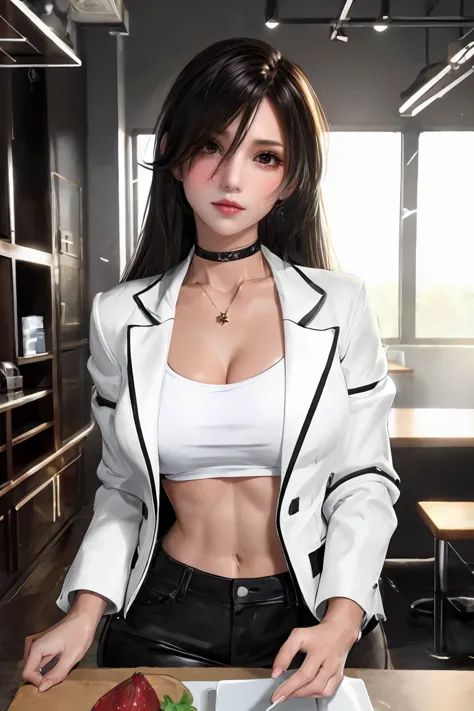 masterpiece, high resolution, screenshot, best quality, 1 girl, (There is a scar on the left eye), White cropped jacket, Very de...