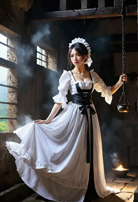 landscape 、torture chamber,1gril、beautiful woman、maid clothes