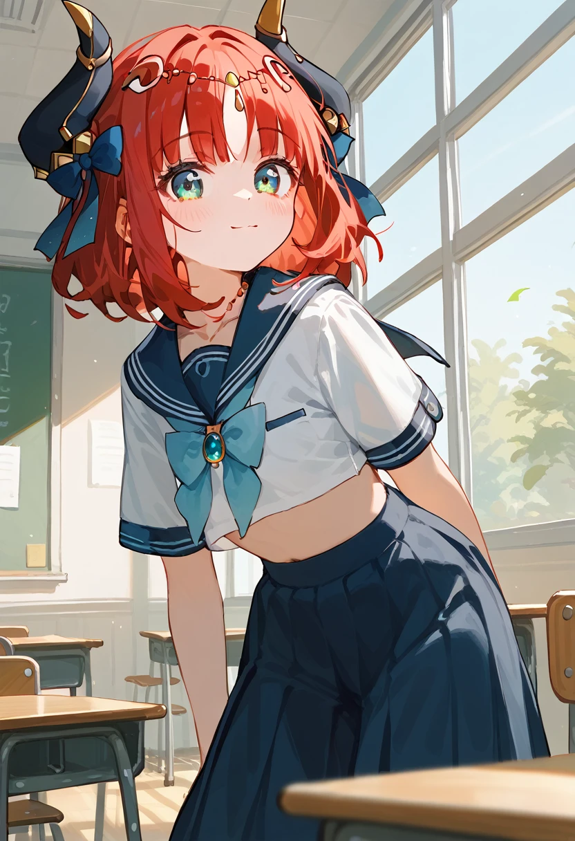 masterpiece,High resolution nilou,One girl,Sailor suit,classroom,Red Hair,Short Hair,high school girl,skirt,nsfw,Show your pants,