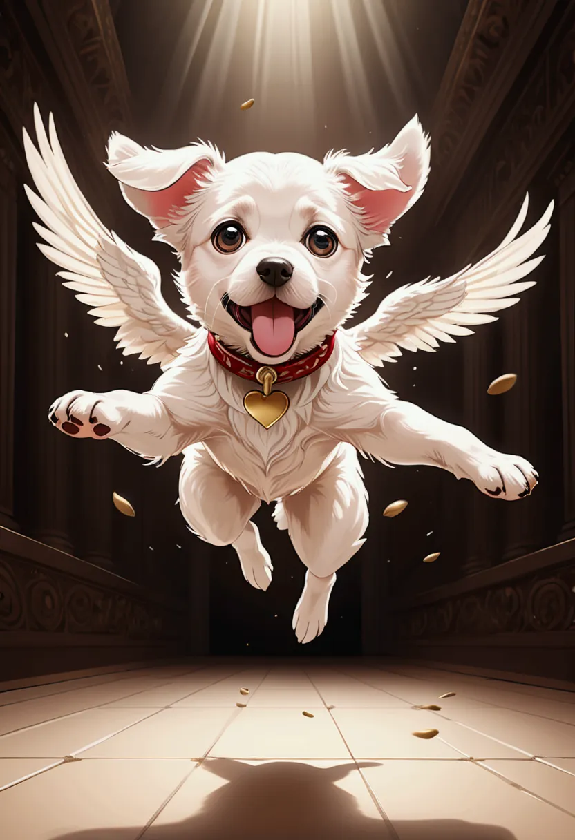 (Flying Puppy), motion blur, full body, award-winning, cinematic still, emotional, vignette, dynamic, vivid, (masterpiece, best quality, Professional, perfect composition, very aesthetic, absurdres, ultra-detailed, intricate details:1.3)​