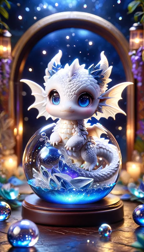 absurd, high resolution, super detailed, high resolution, masterpiece, highest quality, ( trapped in a crystal ball) little whit...