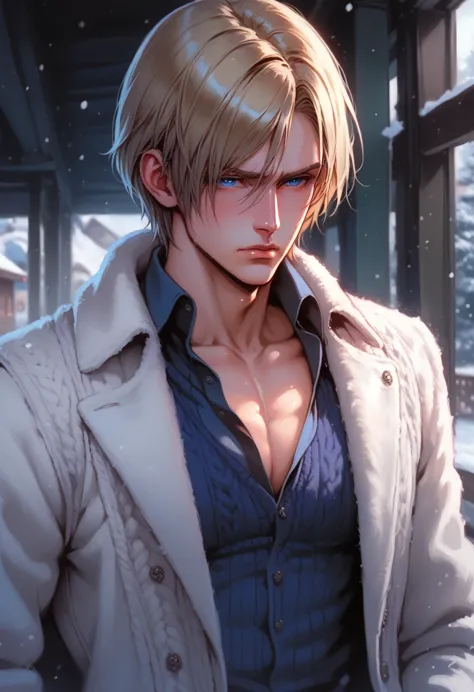 absurdities, high resolution, ultra detailed, hdr, masterpiece, extremely detailed face and eyes, leon kennedy, medium blonde ha...