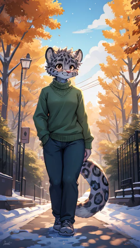 (very detailed illustration: 1.2), best quality, masterpiece, solo, natural lighting, An young anthro female snow leopard with b...