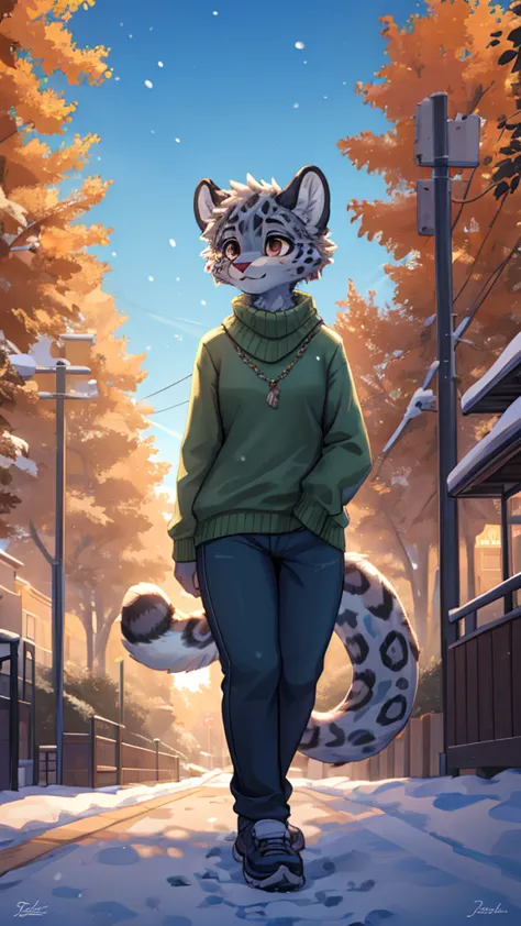 (very detailed illustration: 1.2), best quality, masterpiece, solo, natural lighting, An young anthro female snow leopard with b...