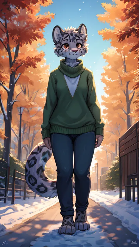 (very detailed illustration: 1.2), best quality, masterpiece, solo, natural lighting, An young anthro female snow leopard with b...