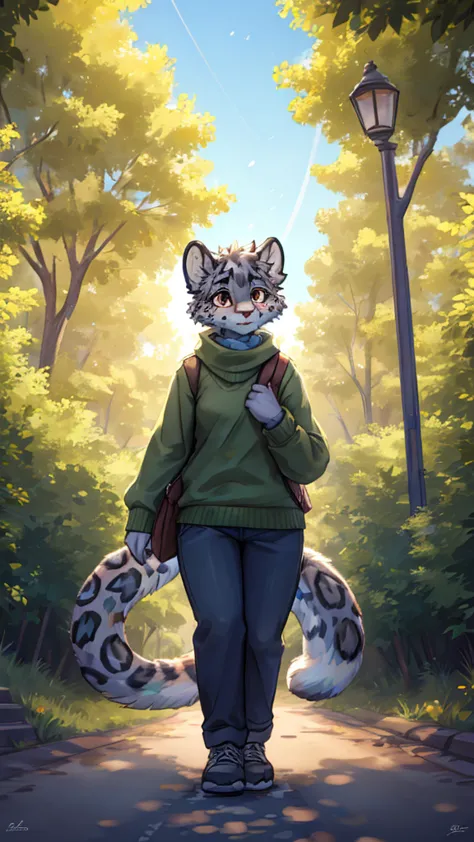 (very detailed illustration: 1.2), best quality, masterpiece, solo, natural lighting, An young anthro female snow leopard with b...