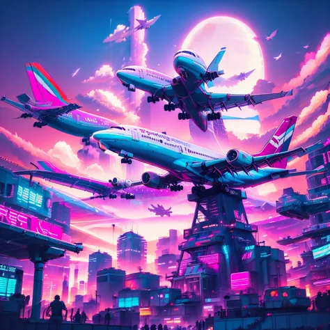 airplane, syntwave 80s, retrowave