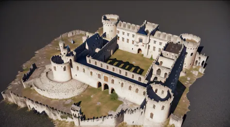 arafed view of a castle with a tower and a ramp, photogrammetry, point cloud, made from million point clouds, 3 d raytraced masterpiece, 3d mario  castle aerial view, 3d model, 3 d model, high resolution and detail, medieval citadel, fortress, 3 - d highly detailed, 3d highly detailed, 3 d highly detailed