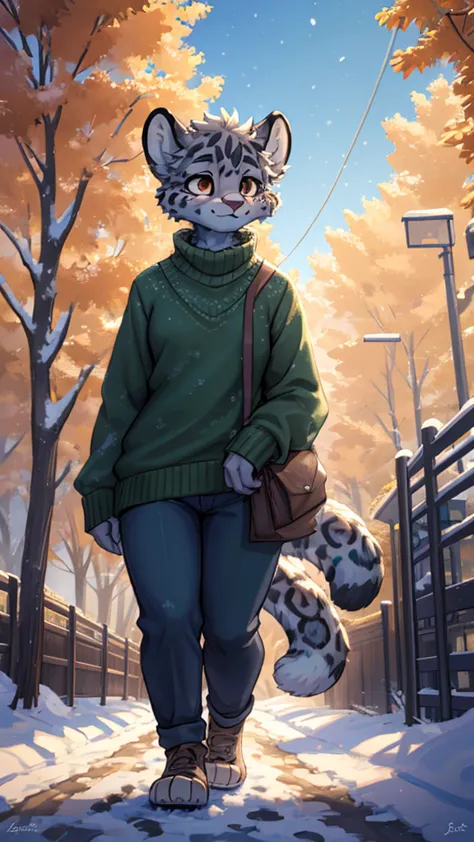 (very detailed illustration: 1.2), best quality, masterpiece, solo, natural lighting, An young anthro female snow leopard with b...