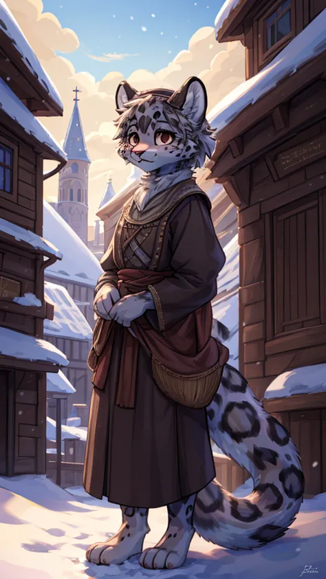 (very detailed illustration: 1.2), best quality, masterpiece, solo, natural lighting, An young anthro female snow leopard with b...