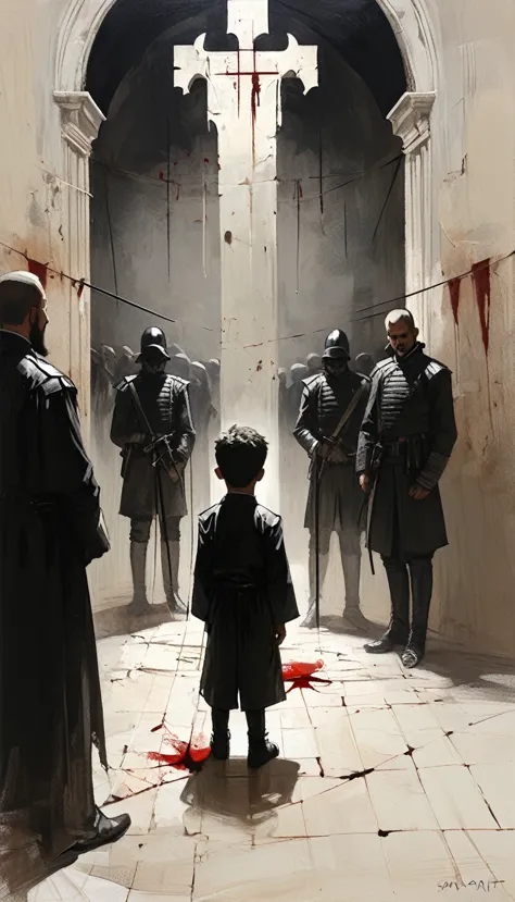 sam spratt style - realistic style, innocents, where he ordered the execution of all the children of belém.