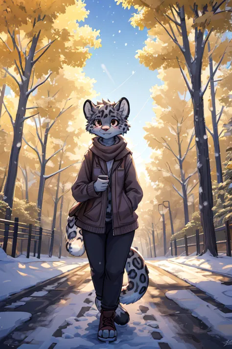 (very detailed illustration: 1.2), best quality, masterpiece, solo, natural lighting, An young anthro female snow leopard with b...