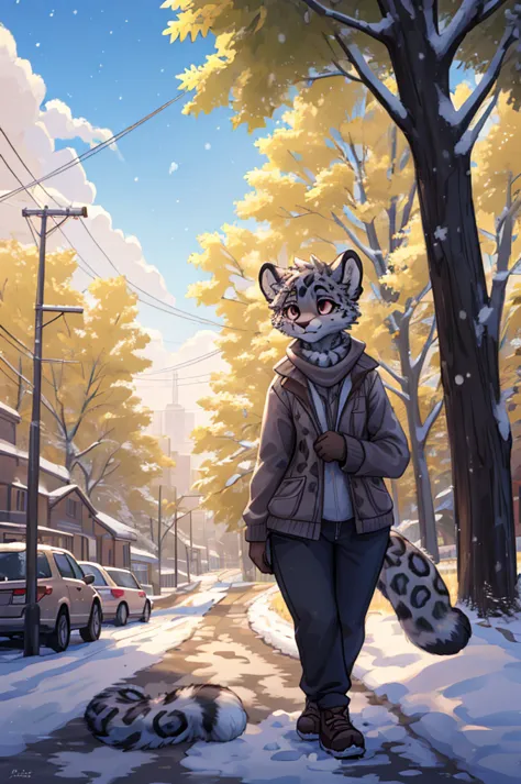 (very detailed illustration: 1.2), best quality, masterpiece, solo, natural lighting, An young anthro female snow leopard with b...