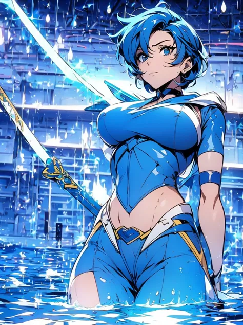 Sailor mercury in full police  suit,long blue hair,Blue Power Ranger, hurricane ,Sexy goth woman big breast, character sheet,ins...