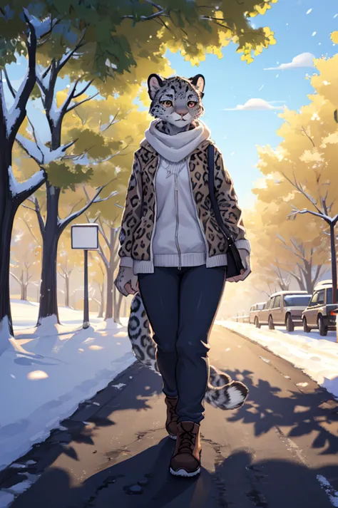 (very detailed illustration: 1.2), best quality, masterpiece, solo, natural lighting, An young anthro female snow leopard with b...