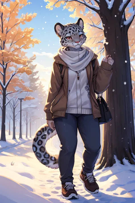 (very detailed illustration: 1.2), best quality, masterpiece, solo, natural lighting, An young anthro female snow leopard with b...