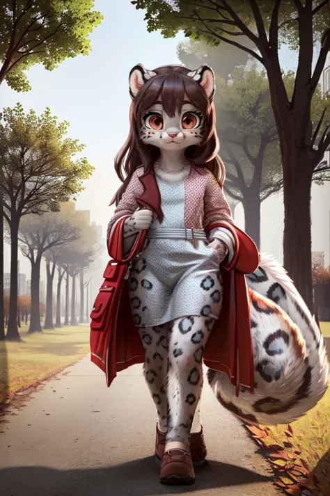 (very detailed illustration: 1.2), best quality, masterpiece, solo, natural lighting, An young anthro female snow leopard with b...