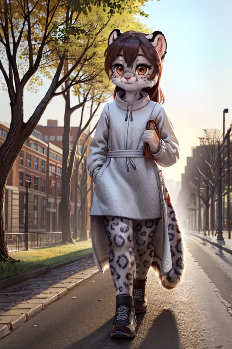 (very detailed illustration: 1.2), best quality, masterpiece, solo, natural lighting, An young anthro female snow leopard with b...