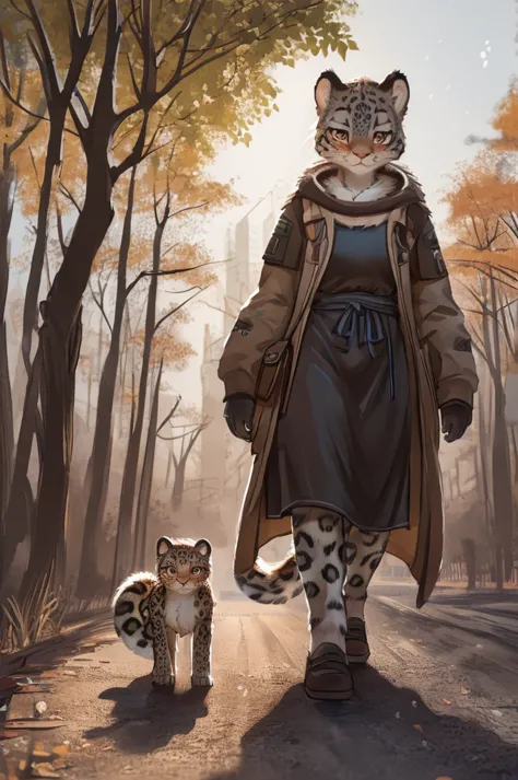 (very detailed illustration: 1.2), best quality, masterpiece, solo, natural lighting, an young anthro female snow leopard with b...