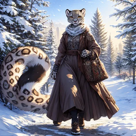 (very detailed illustration: 1.2), best quality, masterpiece, solo, natural lighting, An young anthro female snow leopard with b...