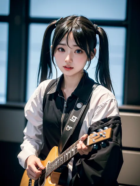 40-year-old Japanese woman、Black Hair、Hair is very short、Twin tails、Hatsune Miku Costume、Headphones、Flat Chest、Realistic photos、...