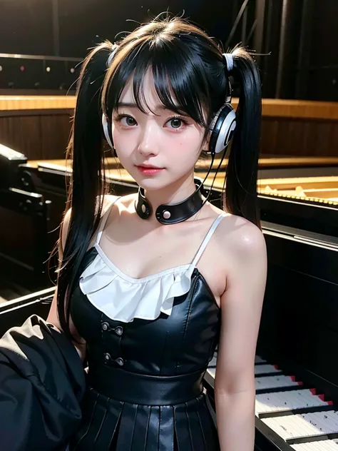 40-year-old Japanese woman、Black Hair、Hair is very short、Twin tails、Hatsune Miku Costume、Headphones、Flat Chest、Realistic photos、...