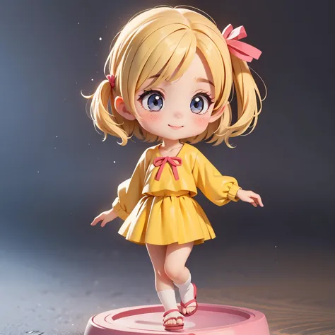 super chibi character：1.8、wearing cute sandals、background：simple all over、blonde hair、cute 7 year old girl、random cute outfits、s...