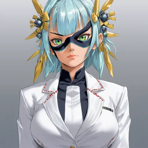 mikumari \(xenoblade\)masterpiece, highest quality, ((1 person)),blue hair,green eyes,serious expression, smile,upper body,line ...