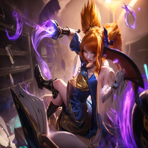 A woman in a blue dress sits on a horse with a sword in her hand, League of Legends character, League of Legends style, Oriana, Miss Fortune League of Legends, League of Legends character art, League of Legends Splashart, From League of Legends, League of legends splash art, League of legends style, League of legends art, lux From League of Legends