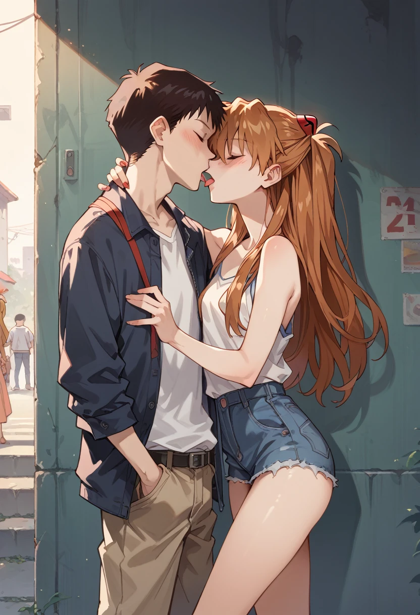 1girl, souryuu asuka langley, neon genesis evangelion,long hair,master piece,ultra high res,standing,sleepwaer,tongue kissing