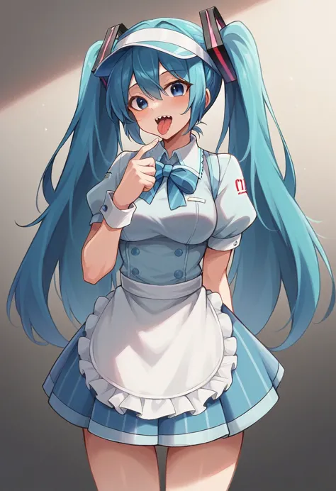 hatsune miku as depicted in the mesmerizer amv by 32ki.weight: 1.0trigger + appearance: mesmerizermiku, twintails, hair bow, str...