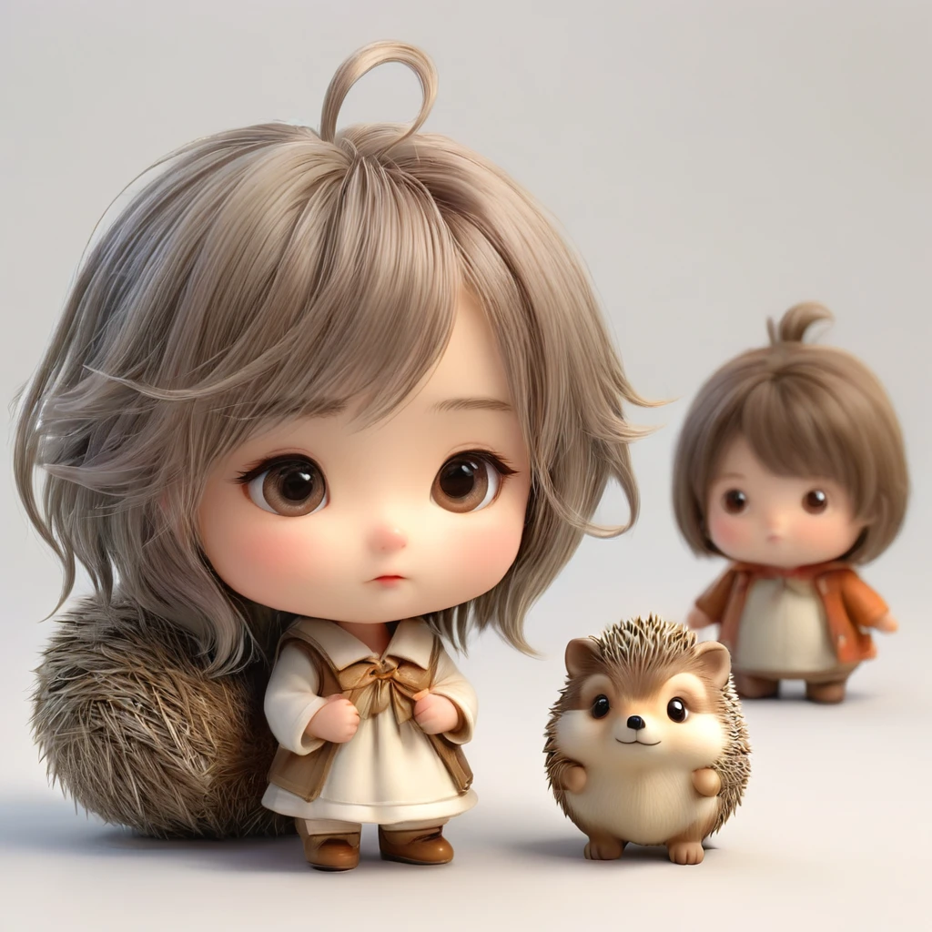 Little hedgehog girl、Standing shyly looking down