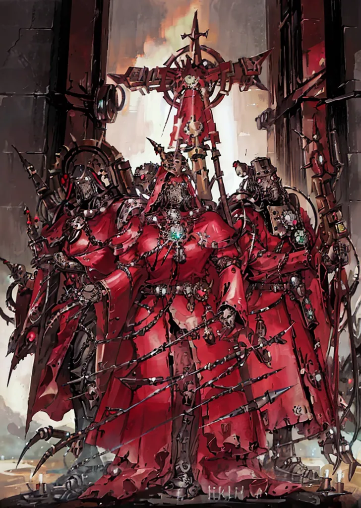 make a warhammer 40k rpg character, naughty man, adeptus mechanicus warhammer 40k, warrior monk, imponent pose, priestly vestmen...