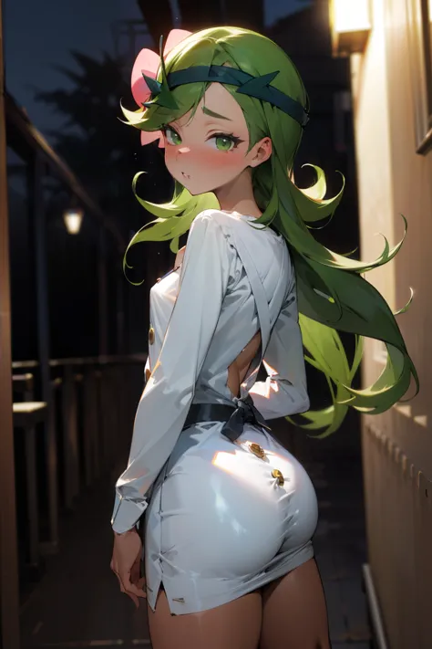 (masterpiece), best quality, ultra-detailed, 1girl (zodiac_mallow, lovely small breasts, dark skin, naked body, green hair, long...