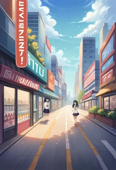 1 gilr, rikka takarada,dynamic pose,sitting, guiderail, sidewalk, building, cityscape, convenience store front, takarada rikka, ...