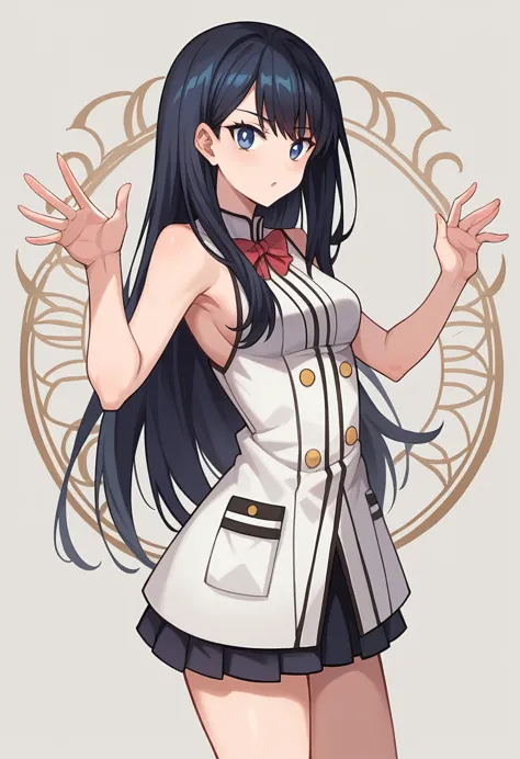 1 gilr, rikka takarada,dynamic pose,standing takarada rikka, blue eyes, black hair, long hair, bangs,(extremely detailed cg unit...