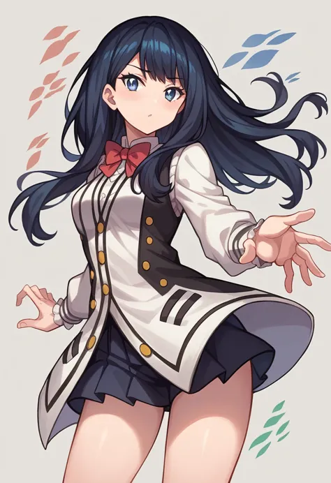 1 gilr, rikka takarada,dynamic pose,standing takarada rikka, blue eyes, black hair, long hair, bangs,(extremely detailed cg unit...