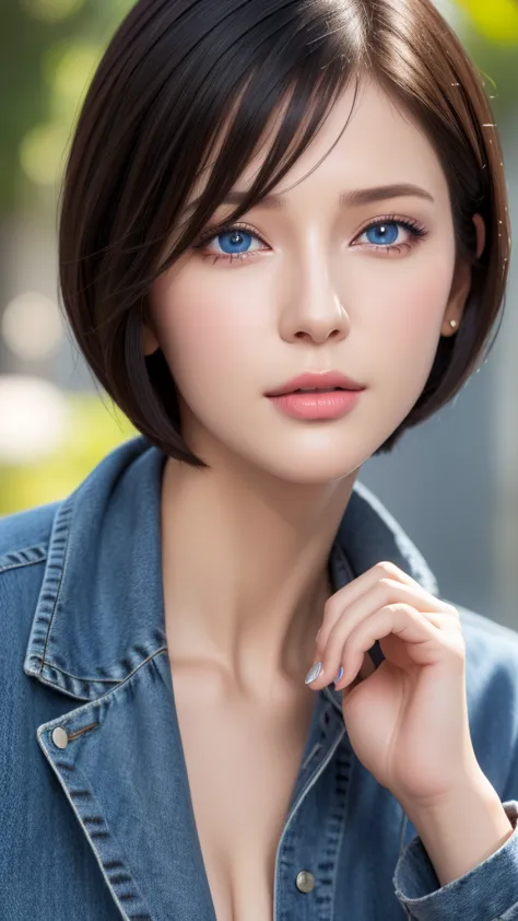 (best quality:1.5, highres, UHD, 4K, detailed eyes, detailed lighting, detailed hair, shaders), black hair, bob cut, hair coveri...