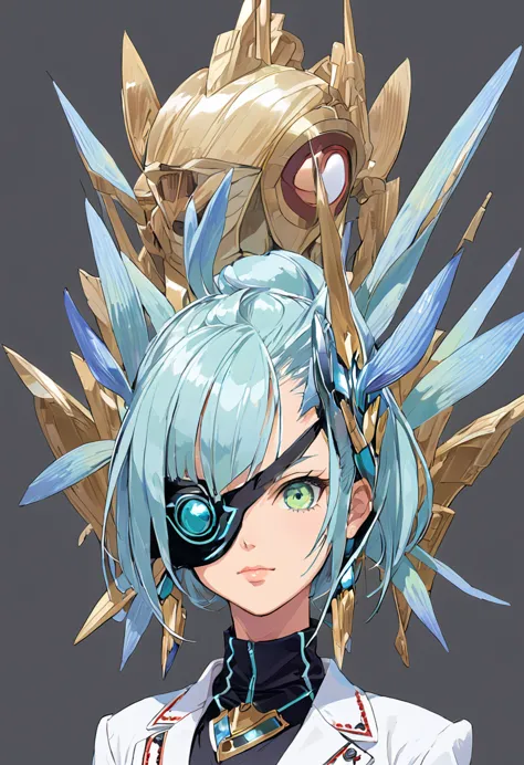 mikumari \(xenoblade\)masterpiece, highest quality, ((1 person)),blue hair,green eyes,serious expression, smile,upper body,line ...