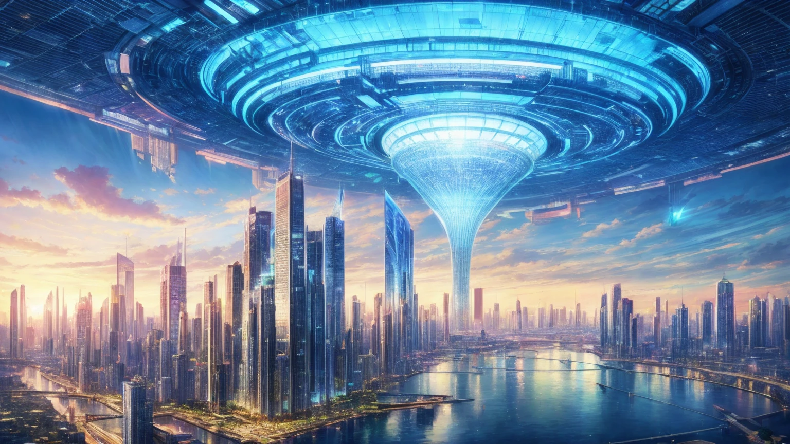 (Best quality,4K,8K,A high resolution,Masterpiece:1.2),Ultra-detailed,(Realistic,Photorealistic,photo-realistic:1.37),Futuristic floating city,Futuristic technology,Huge urban high-tech tablet platform,Airship,Floating in the sky,Futuristic city,Small airships around,High-tech hemispherical platform,Colorful lights,Advanced architecture,modernn architecture,skyscrapper,Access the cloud,Scenic beauty,view over city,Impressive design,Blend seamlessly with nature,energetic and vibrant atmosphere,Futuristic transportation system,Parking is suspended,Transparent path,Lush greenery,Sky gardens,cascading waterfalls,Magnificent skyline,reflections on the water,Sparkling river,Architectural innovation,futuristic skyscrapers,Transparent dome,The shape of the building is unusual,Elevated walkway,Impressive skyline,Glowing lights,Futuristic technology,Minimalist design,Scenic spots,Panoramic view,Cloud Piercing Tower,Vibrant colors,epic sunrise,epic sunset,Dazzling light display,magical ambiance,The future city,Urban Utopia,LuxuryLifestyle,Innovative energy,sustainable development,Smart city technology,Advanced infrastructure,Tranquil atmosphere,Nature and technology live in harmony,Awesome cityscape,Unprecedented urban planning,Architecture connects seamlessly with nature,High-tech metropolis,A cutting-edge engineering marvel,The future of urban living,Visionary architectural concept,Energy-efficient buildings,Harmony with the environment,A city floating above the clouds,Utopian dreams become reality,The possibilities are endless,State-of-the-art transportation network,Green energy integration,Innovative materials,Impressive holographic display,Advanced communication system,Breathtaking aerial view,Quiet and peaceful environment,Modernist aesthetics,Ethereal beauty