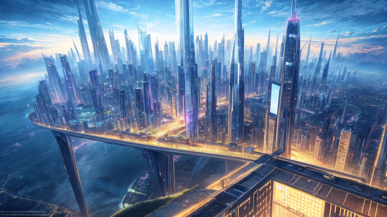 (Best quality,4K,8K,A high resolution,Masterpiece:1.2),Ultra-detailed,(Realistic,Photorealistic,photo-realistic:1.37),Futuristic floating city,Futuristic technology,Huge urban high-tech tablet platform,Airship,Floating in the sky,Futuristic city,Small airships around,High-tech hemispherical platform,Colorful lights,Advanced architecture,modernn architecture,skyscrapper,Access the cloud,Scenic beauty,view over city,Impressive design,Blend seamlessly with nature,energetic and vibrant atmosphere,Futuristic transportation system,Parking is suspended,Transparent path,Lush greenery,Sky gardens,cascading waterfalls,Magnificent skyline,reflections on the water,Sparkling river,Architectural innovation,futuristic skyscrapers,Transparent dome,The shape of the building is unusual,Elevated walkway,Impressive skyline,Glowing lights,Futuristic technology,Minimalist design,Scenic spots,Panoramic view,Cloud Piercing Tower,Vibrant colors,epic sunrise,epic sunset,Dazzling light display,magical ambiance,The future city,Urban Utopia,LuxuryLifestyle,Innovative energy,sustainable development,Smart city technology,Advanced infrastructure,Tranquil atmosphere,Nature and technology live in harmony,Awesome cityscape,Unprecedented urban planning,Architecture connects seamlessly with nature,High-tech metropolis,A cutting-edge engineering marvel,The future of urban living,Visionary architectural concept,Energy-efficient buildings,Harmony with the environment,A city floating above the clouds,Utopian dreams become reality,The possibilities are endless,State-of-the-art transportation network,Green energy integration,Innovative materials,Impressive holographic display,Advanced communication system,Breathtaking aerial view,Quiet and peaceful environment,Modernist aesthetics,Ethereal beauty