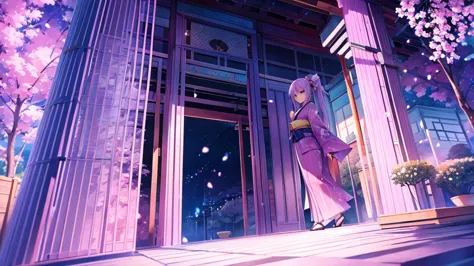 woman　clear　light purple hair　　kimono　　anime style　　investigation