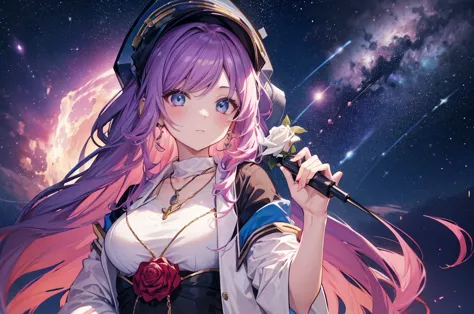 (((national science foundation))),close-up of a woman with rich and colorful hair and necklace, anime girl with space-like long ...