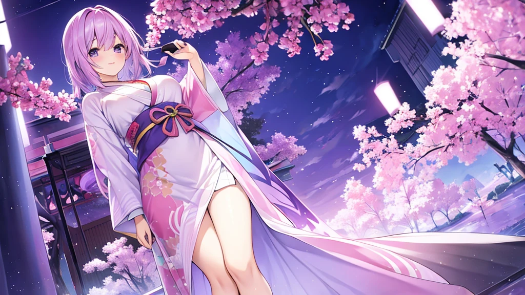 woman　clear　Light purple hair　　kimono　　Anime Style　　investigation
