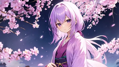 woman　clear　light purple hair　　kimono　　anime style　　investigation