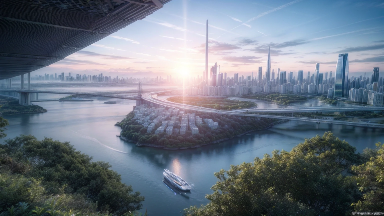 (Best quality,4K,8K,A high resolution,Masterpiece:1.2),Ultra-detailed,(Realistic,Photorealistic,photo-realistic:1.37),Futuristic floating city,Futuristic technology,Huge urban high-tech tablet platform,Airship,Floating in the sky,Futuristic city,Small airships around,High-tech hemispherical platform,Colorful lights,Advanced architecture,modernn architecture,skyscrapper,Access the cloud,Scenic beauty,view over city,Impressive design,Blend seamlessly with nature,energetic and vibrant atmosphere,Futuristic transportation system,Parking is suspended,Transparent path,Lush greenery,Sky gardens,cascading waterfalls,Magnificent skyline,reflections on the water,Sparkling river,Architectural innovation,futuristic skyscrapers,Transparent dome,The shape of the building is unusual,Elevated walkway,Impressive skyline,Glowing lights,Futuristic technology,Minimalist design,Scenic spots,Panoramic view,Cloud Piercing Tower,Vibrant colors,epic sunrise,epic sunset,Dazzling light display,magical ambiance,The future city,Urban Utopia,LuxuryLifestyle,Innovative energy,sustainable development,Smart city technology,Advanced infrastructure,Tranquil atmosphere,Nature and technology live in harmony,Awesome cityscape,Unprecedented urban planning,Architecture connects seamlessly with nature,High-tech metropolis,A cutting-edge engineering marvel,The future of urban living,Visionary architectural concept,Energy-efficient buildings,Harmony with the environment,A city floating above the clouds,Utopian dreams become reality,The possibilities are endless,State-of-the-art transportation network,Green energy integration,Innovative materials,Impressive holographic display,Advanced communication system,Breathtaking aerial view,Quiet and peaceful environment,Modernist aesthetics,Ethereal beauty