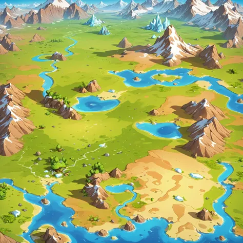 legendary skin &quot;big map&quot;，mountain，stone，grass，tree，glacier snowfield，grass原森林，desert gobi scene，green plants，cartoon s...