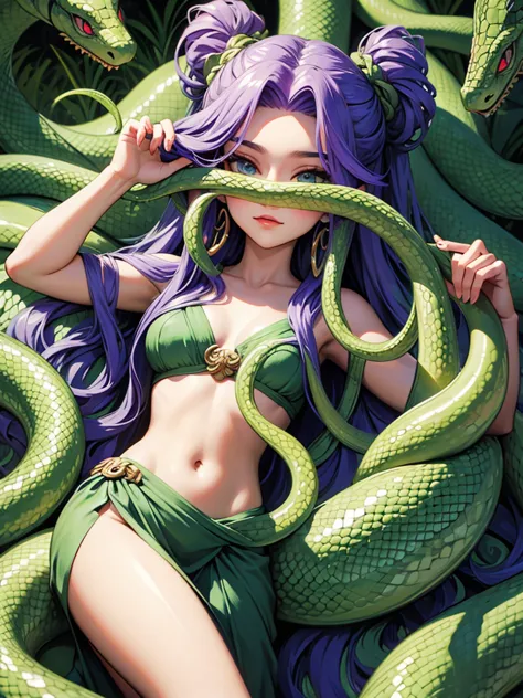 Medusa, greek mythology, gorgon, Women with snakes on her hair, snake as the hair